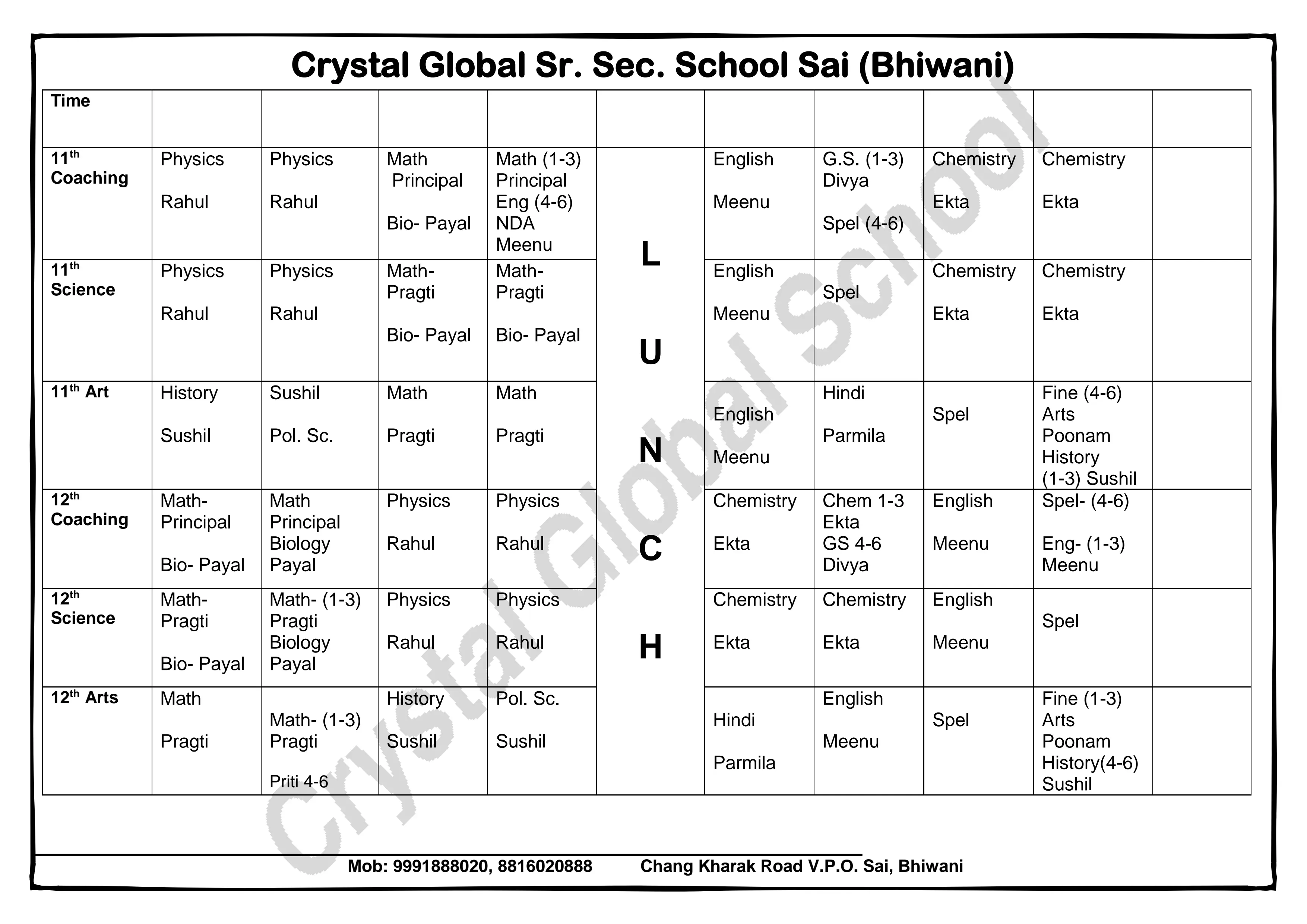 School Time Table